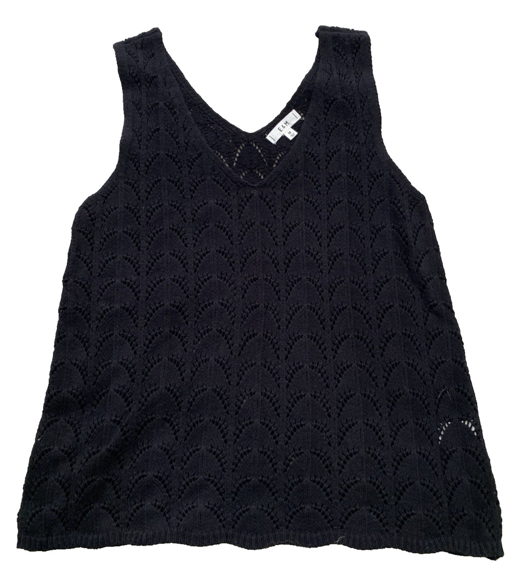 E&M Womens Vest Sweater Size Medium Black Open Knit Pullover Whimsigoth Preppy
